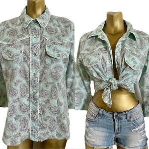 FOR JOSEPH Classic WESTERN Button-Down SHIRT With PEARLIZED Snap BUTTONS Size M